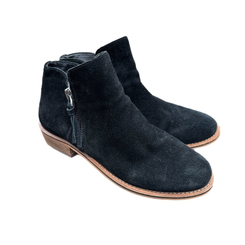 Gianni Bini Black Leather Suede 1" Heel Ankle Boot Double Side Zipper Women 8M